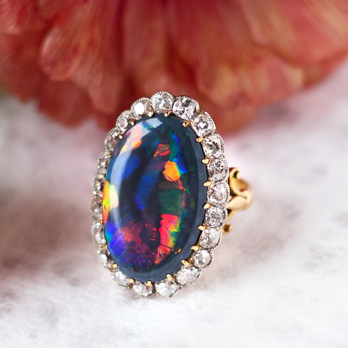 Black Opal and Diamond Ring