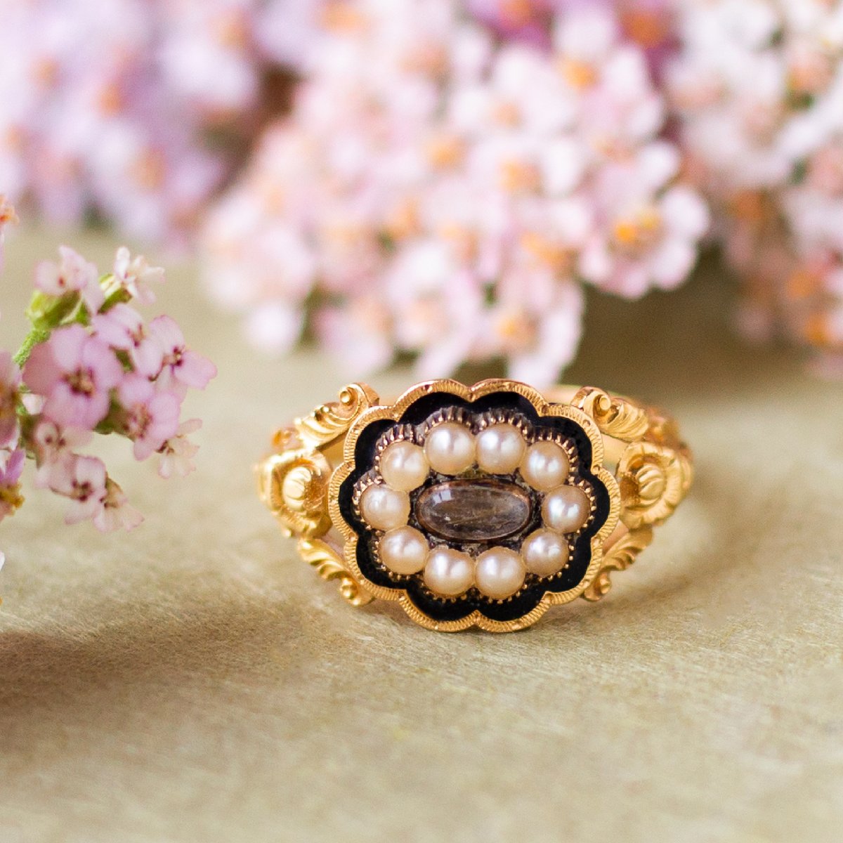 Georgian Pearl, Enamel, and Hair Mourning Ring