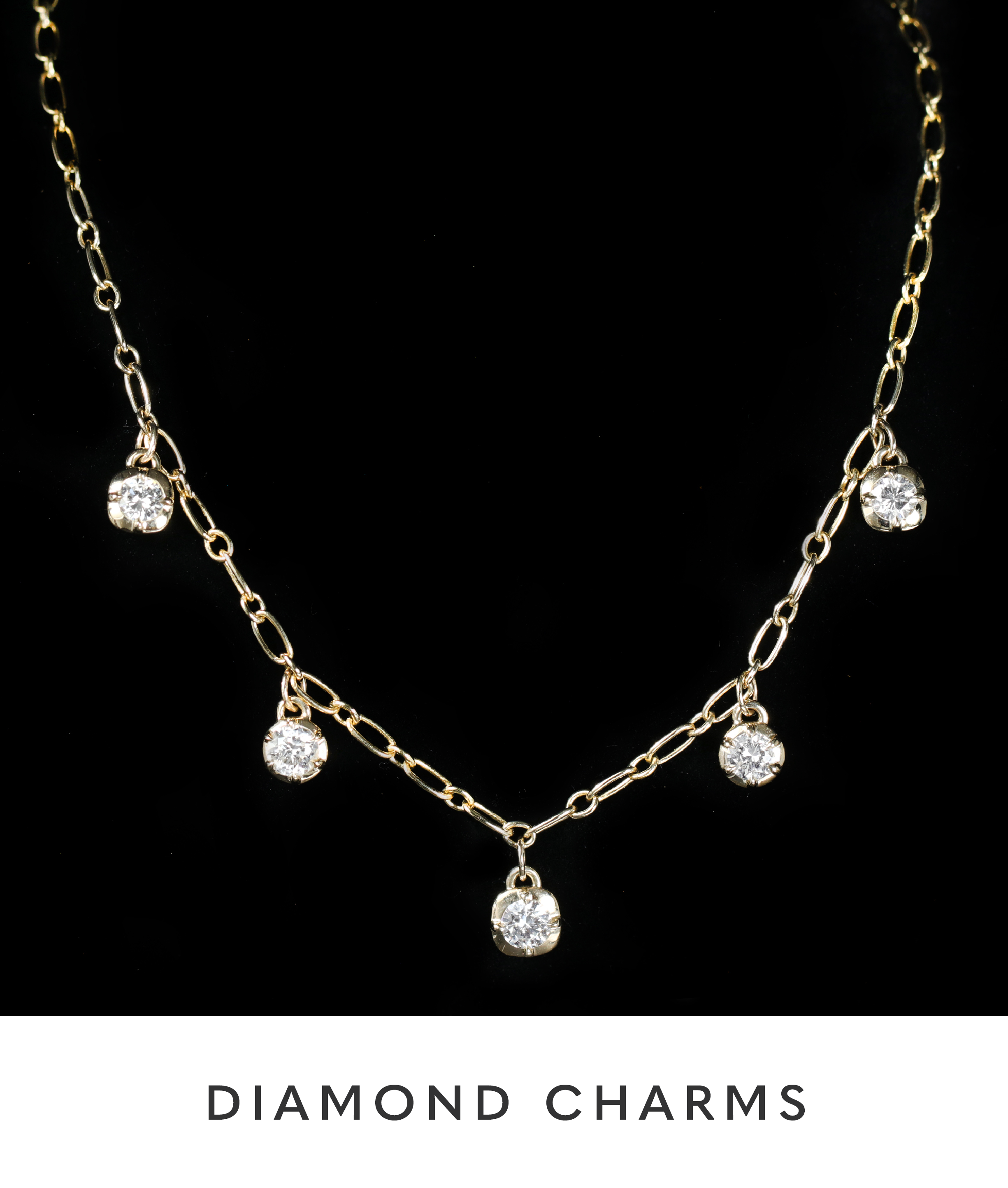 Yellow Gold Diamond Collet Charm Necklace