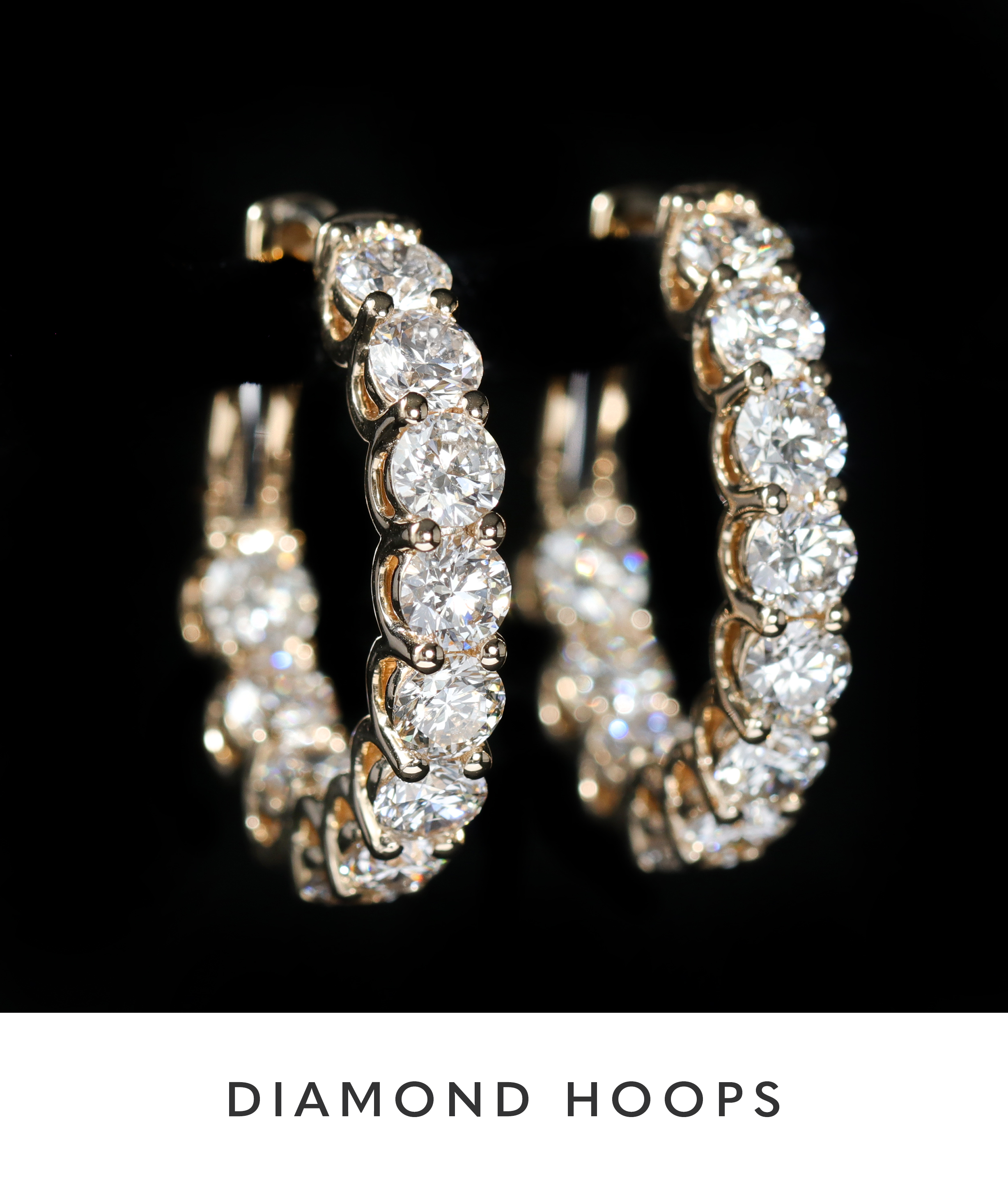 14K Yellow Gold Diamond Hoops