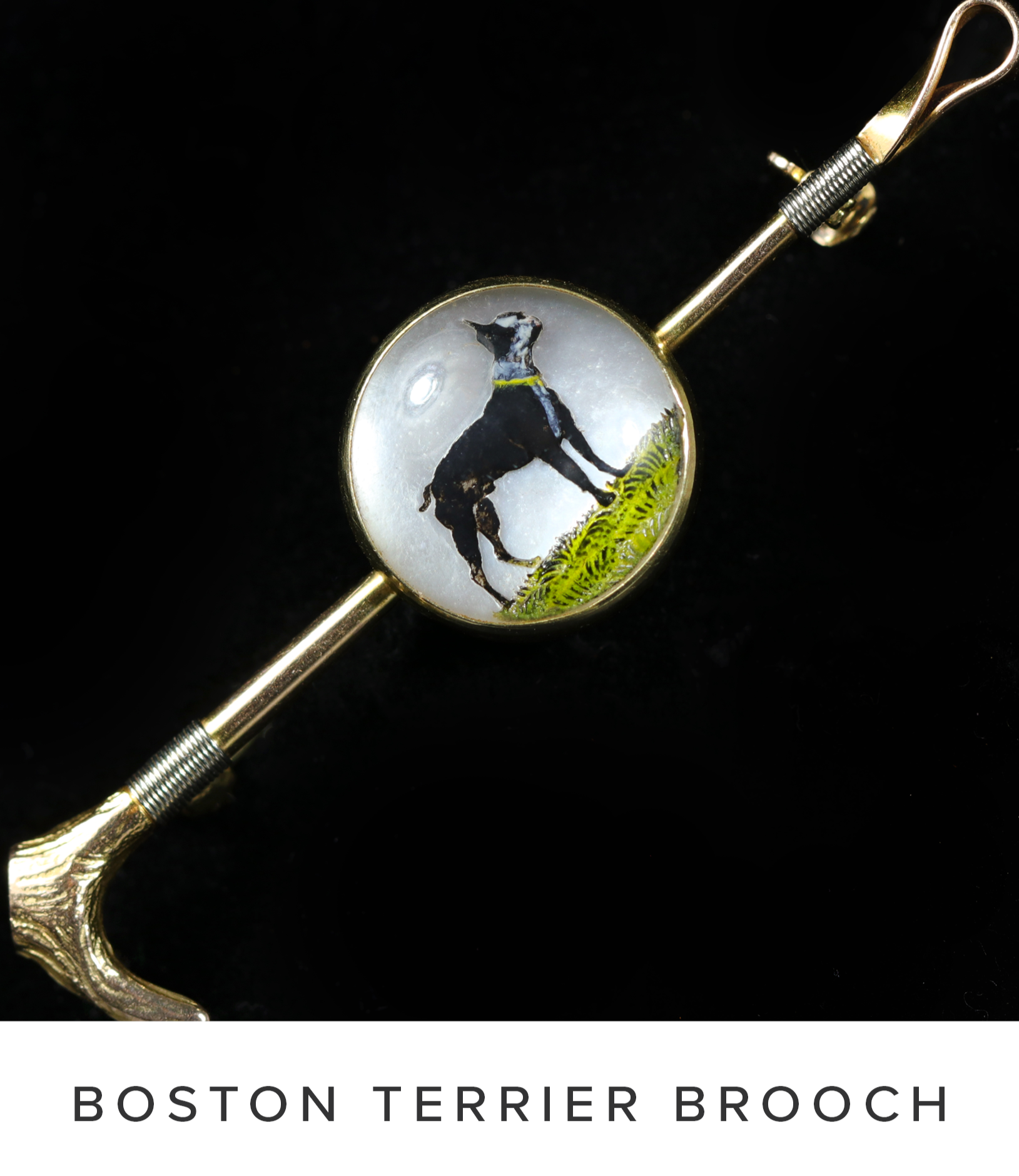 Edwardian Boston Terrier Essex Crystal Bar Pin