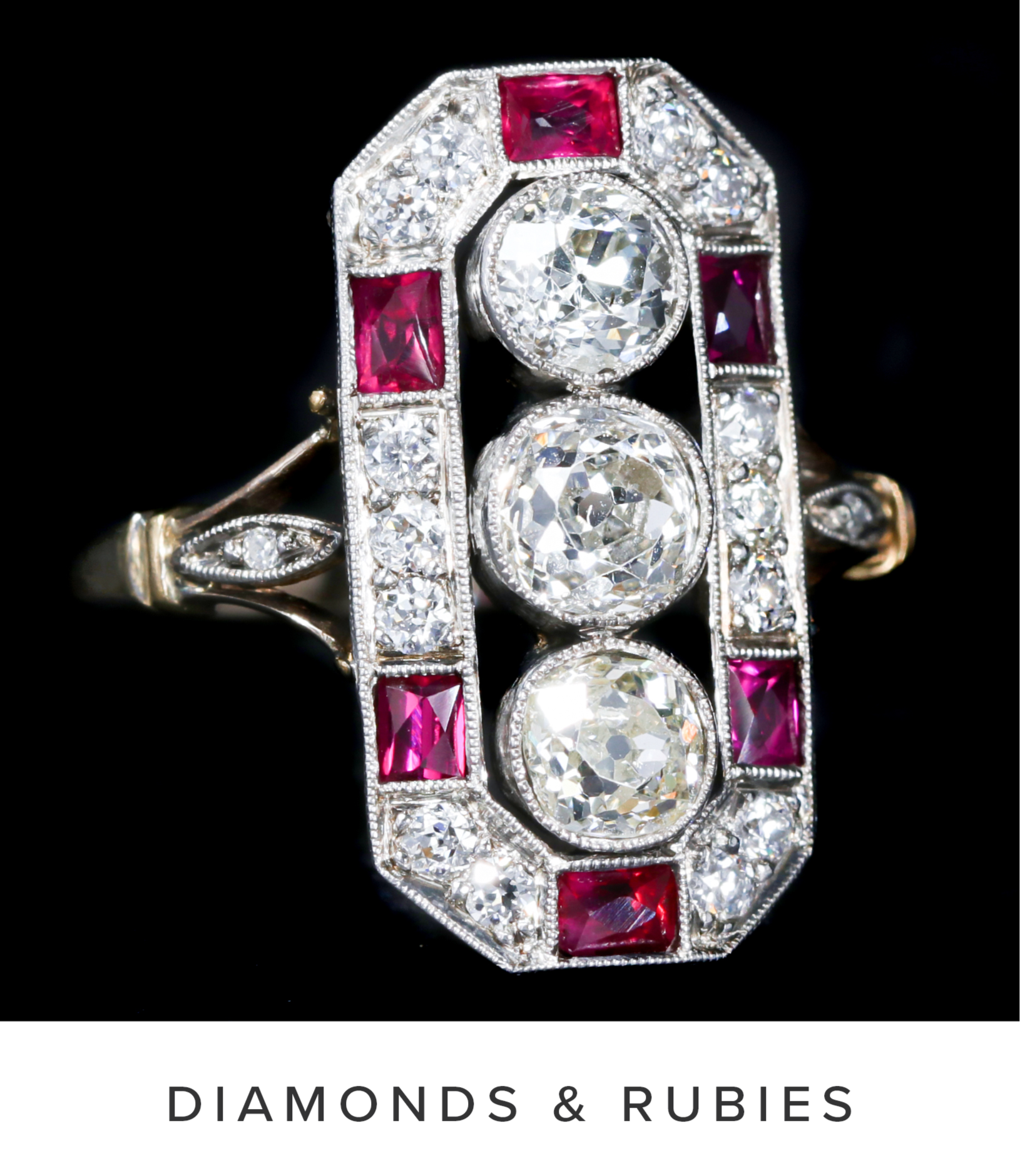 Edwardian Elongated Diamond and Ruby Ring