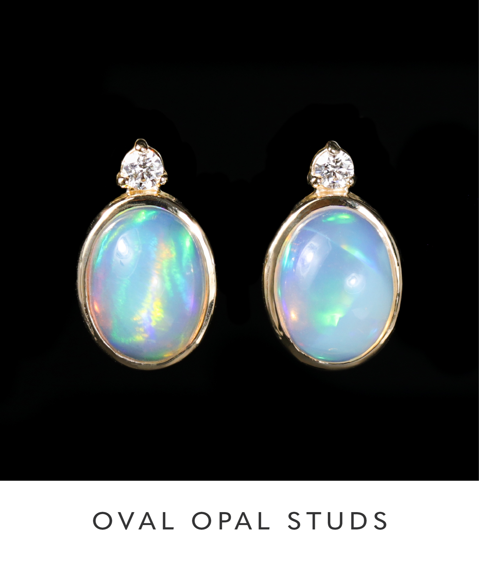 14k Yellow Gold 1.50 CTW Opal and Diamond Stud Earrings