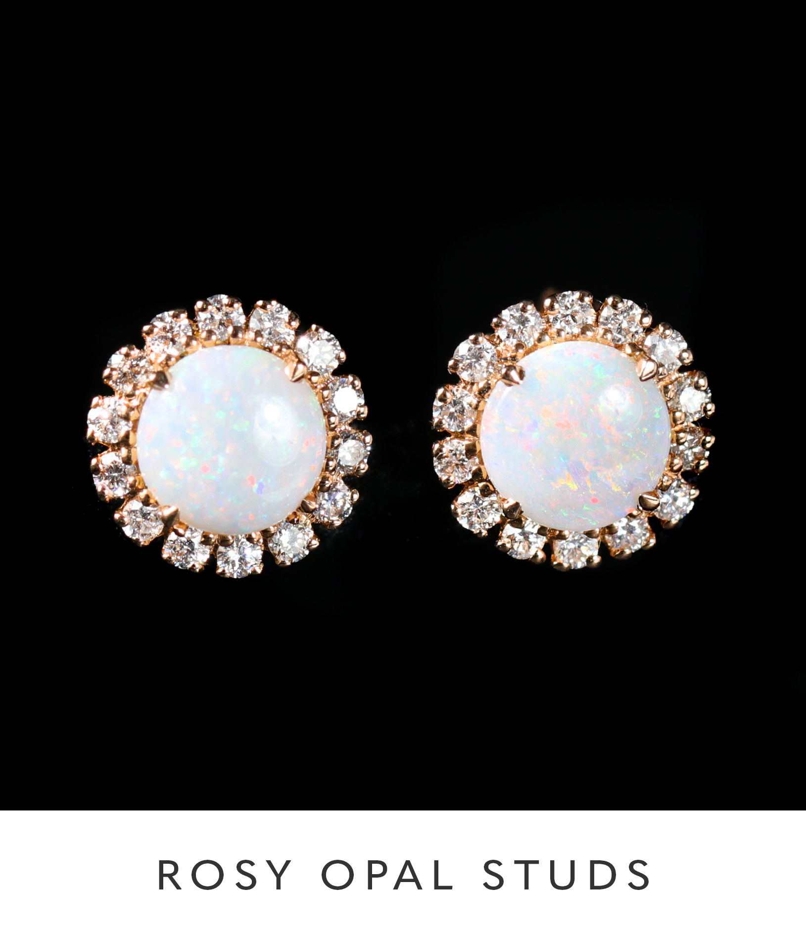 14k Rose Gold 1.50 CTW Opal and Diamond Stud Earrings