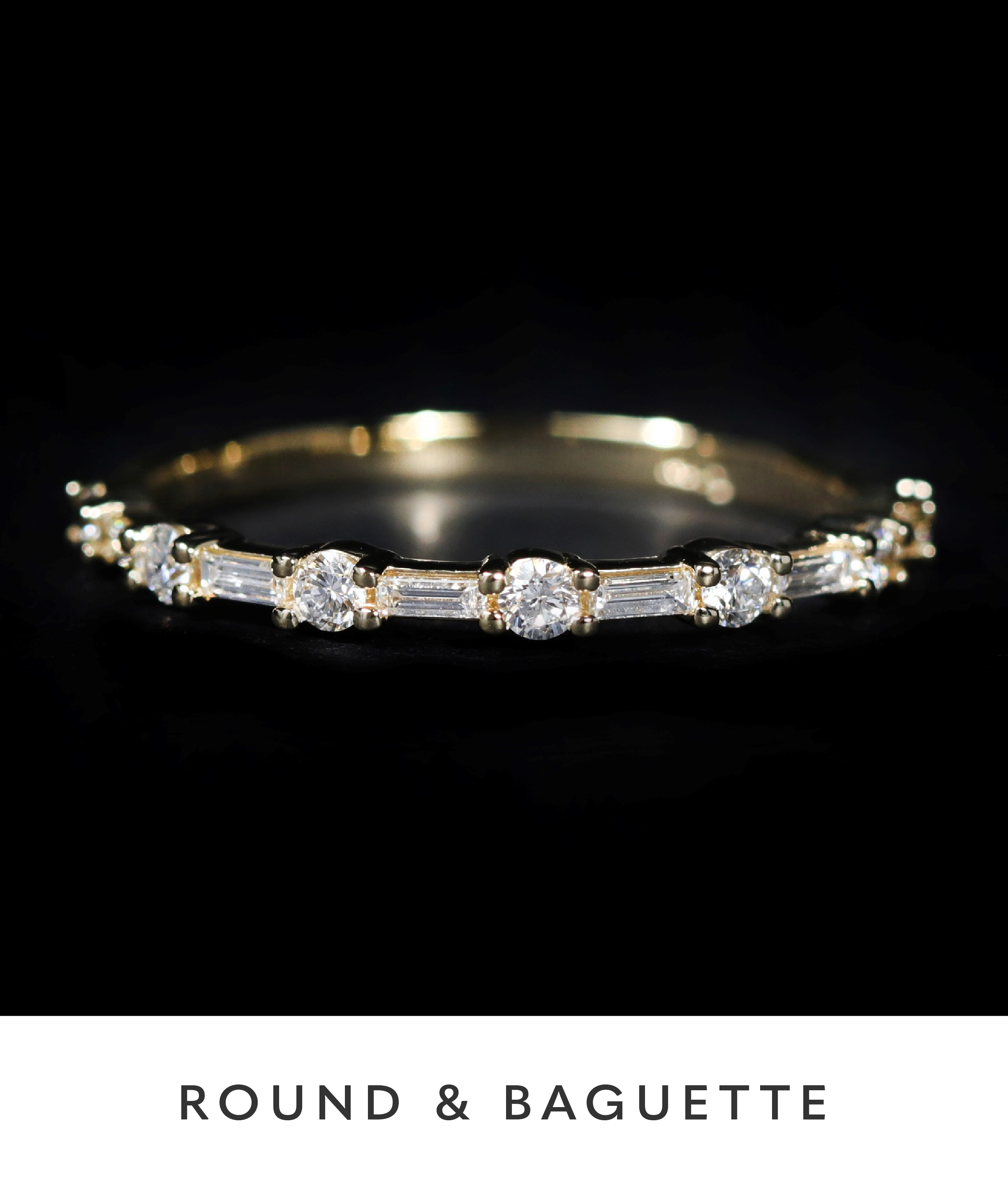 Yellow Gold Round and Baguette Diamond Band