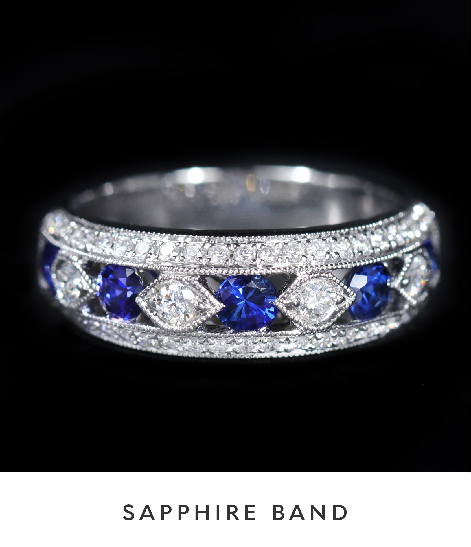 14K White Gold Sapphire and Diamond Band