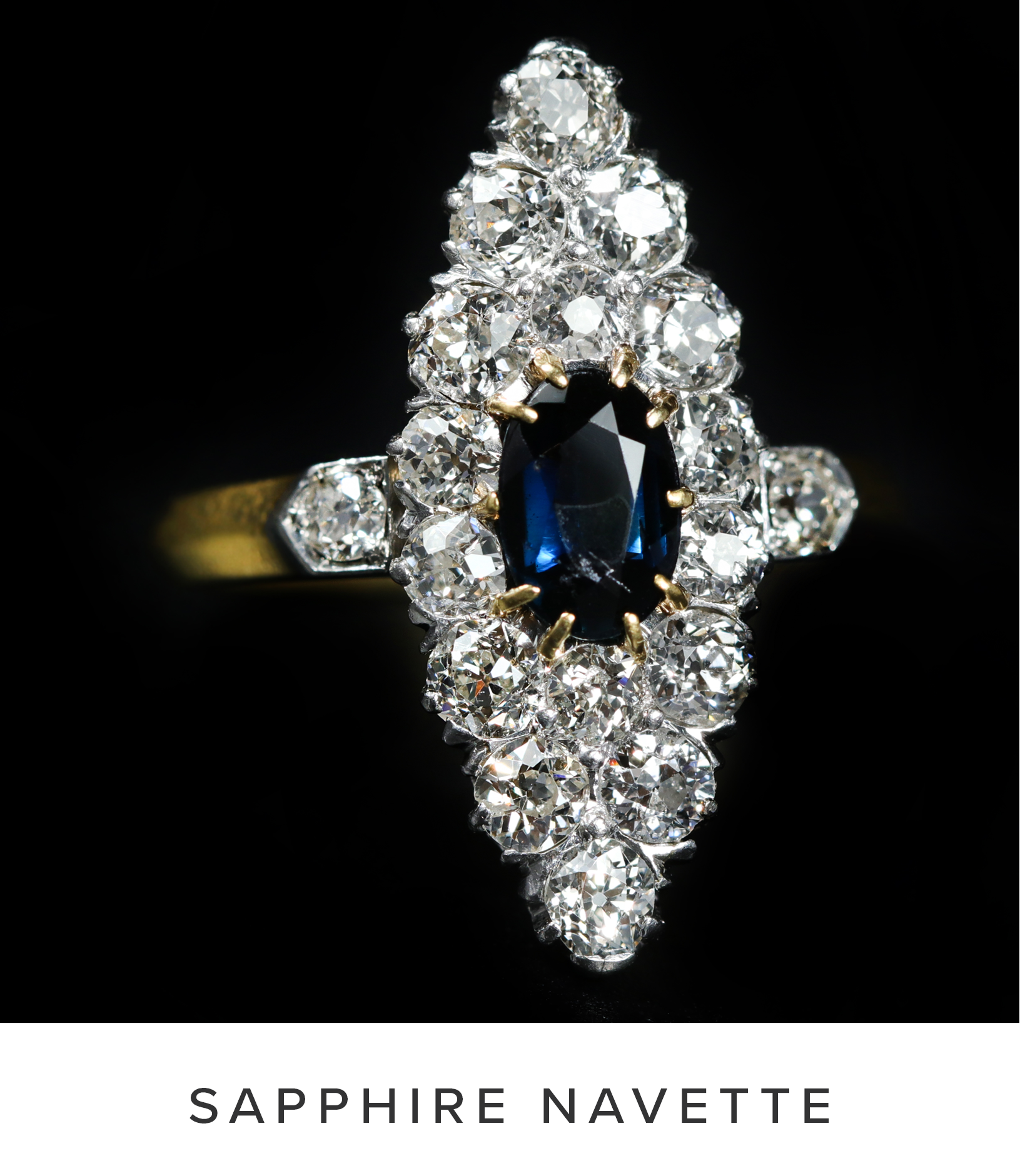 Edwardian Sapphire and Diamond Navette Ring