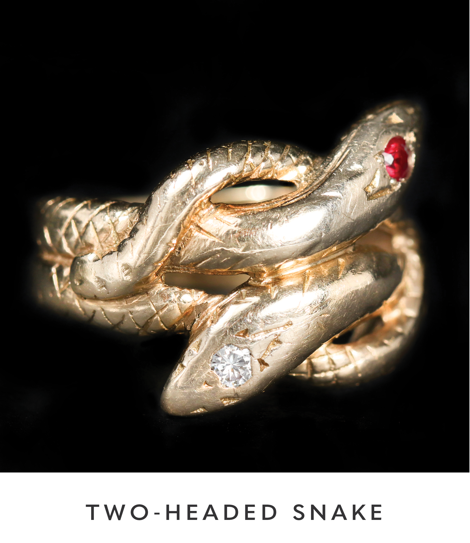 Estate 14K Yellow Gold Diamond and Ruby Serpent Ring